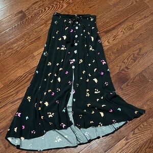 Butterfly Black Maxi Skirt with front slit pull-on style